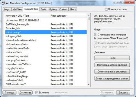 Ad Muncher фильтры