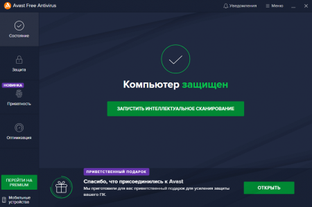 Avast главное окно