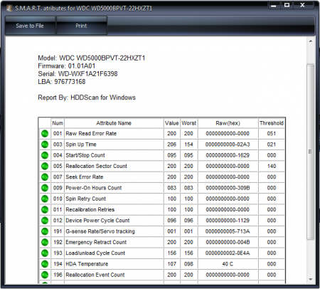 HDDScan информация S.M.A.R.T.